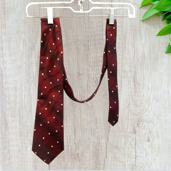 VINTAGE BURMA BIBAS -- 100% Silk Necktie, Maroon with Small White Squares - Picture 1 of 4